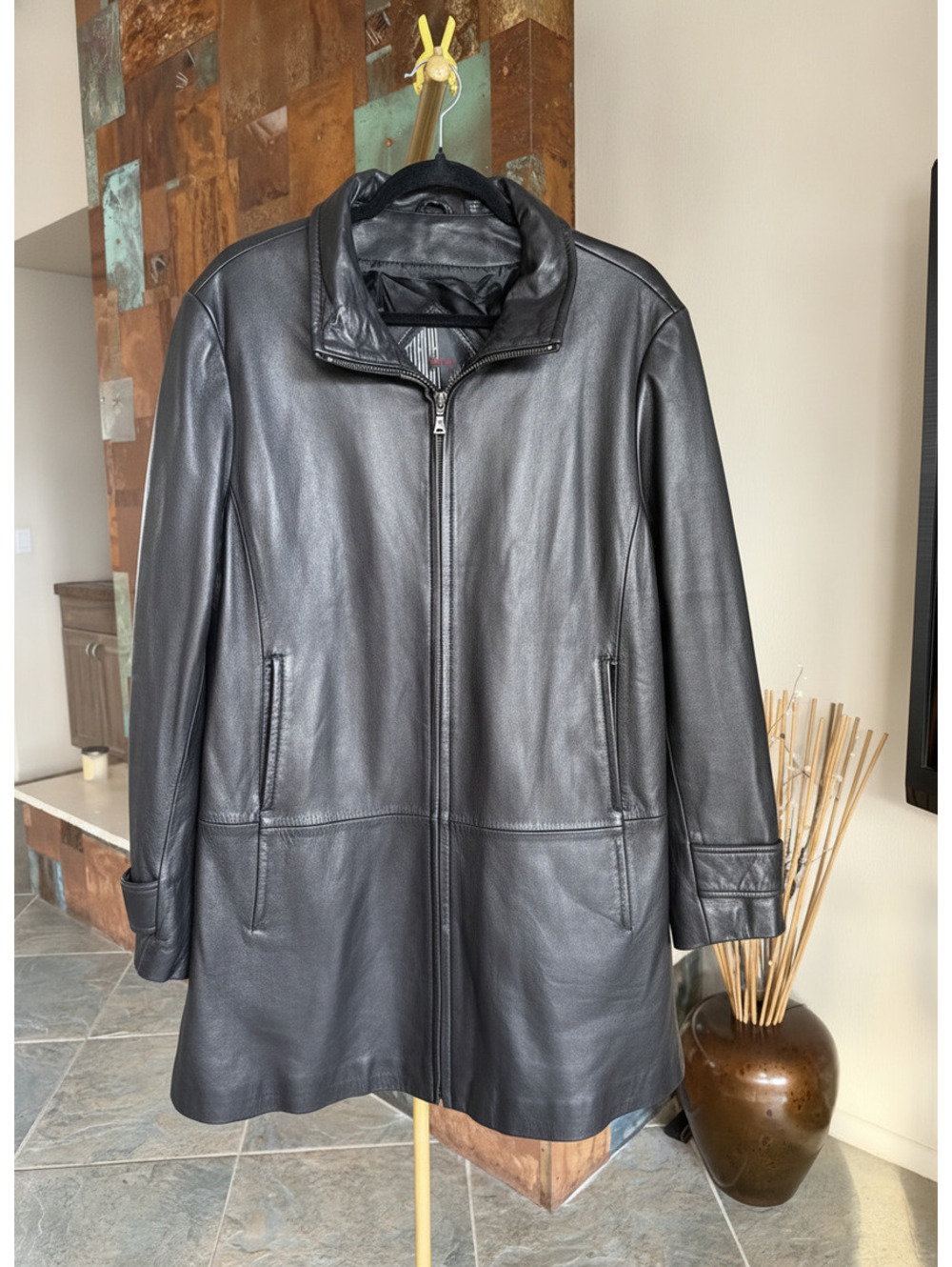 Vintage Tibor Leathers Black Zip-Up Leather Jacket Coat XL